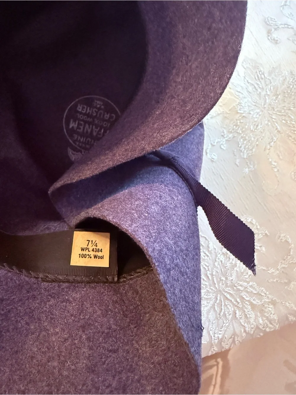 Women's Purple Wool Cloche Hat with Grosgrain Trim